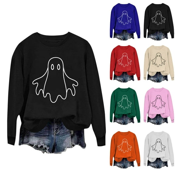Meichang Womens Sweatshirt Halloween Ghostface Graphic Sweatshirts Oversized Long Sleeve Crew Neck Pullover Vintage 90s Halloween Sweatshirt