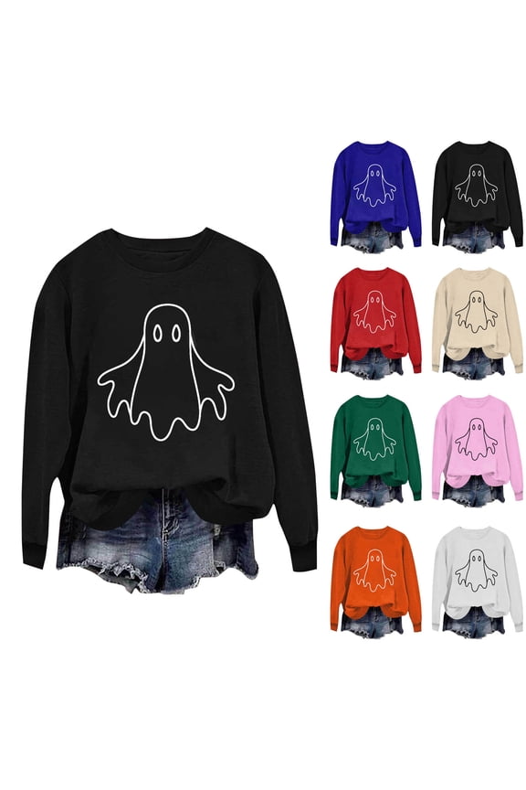 Womens Sweatshirt Halloween Ghostface Graphic Sweatshirts Oversized Long Sleeve Crew Neck Pullover Vintage 90s Halloween Sweatshirt