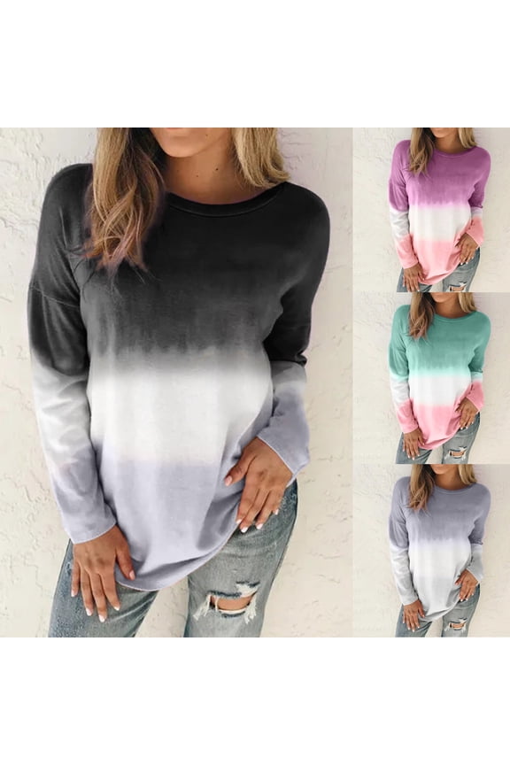 Womens Sweatshirts Long Sleeve Oversized Sweatshirts Crew Neck Pullover Gradient Print Comfy Fall Sweatshirt