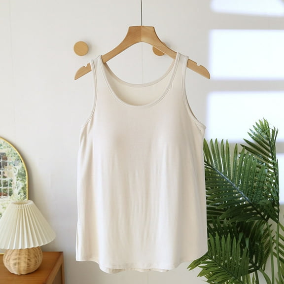 Meichang Womens Tank Tops with Built in Bra Sleeveless Scoop Neck Flowy Camisole Top Solid Loose Fit Modal Undershirts Pajama Tops