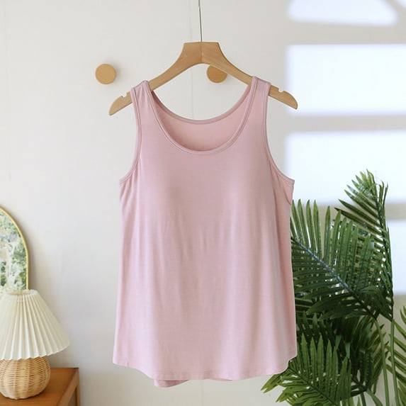 Meichang Womens Tank Tops with Built in Bra Sleeveless Scoop Neck Flowy Camisole Top Solid Loose Fit Modal Undershirts Pajama Tops