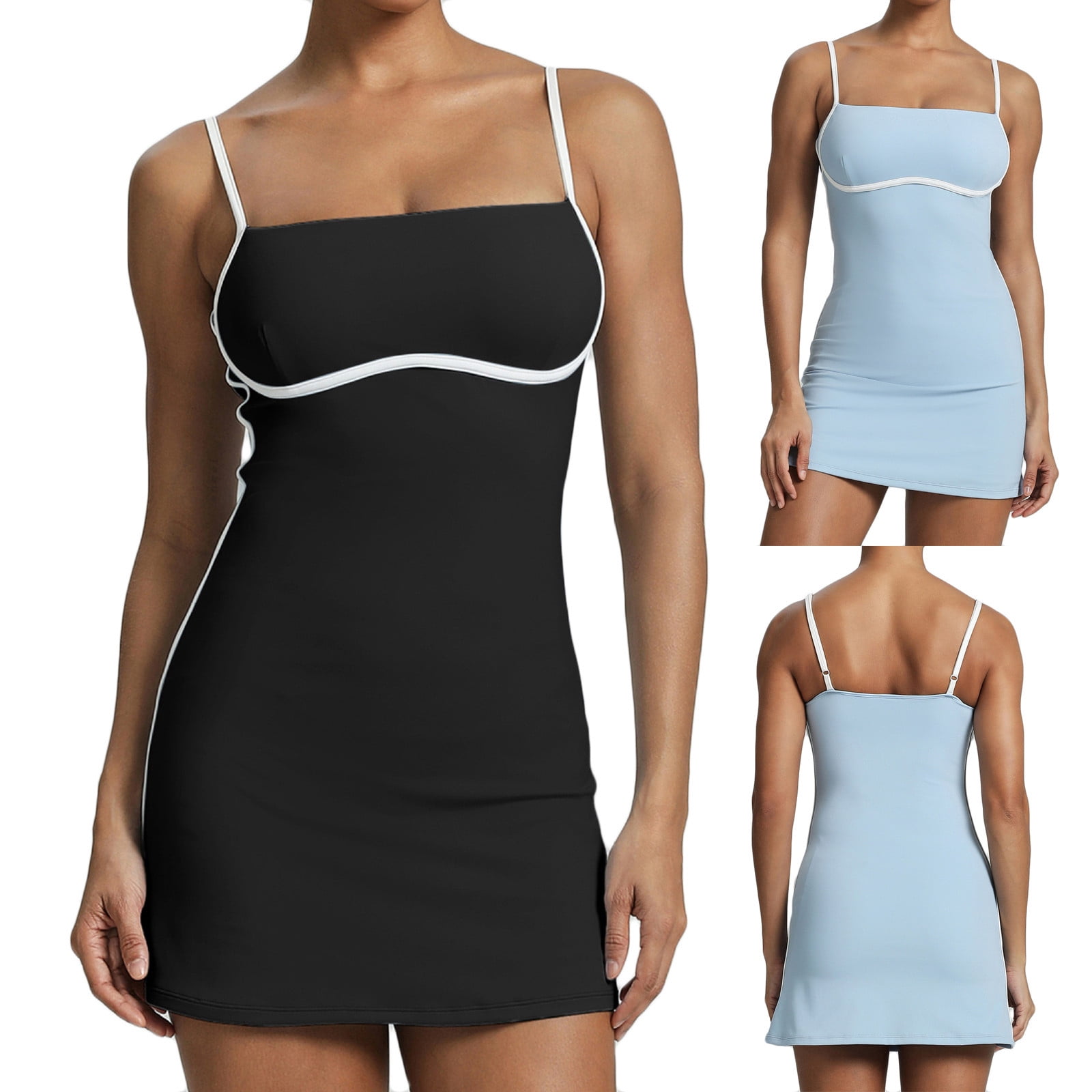 Meichang Womens Tennis Dresses with Built in Shorts Adjustable Spaghetti Strap Sleeveless Athletic Dress Summer Comfy Golf Workout Mini Dresses