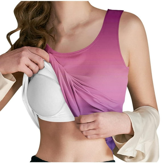 Meichang Womens Tops Under 10 Dollars, Tank Top for Women with Built in Bra Sleeveless Undershirt Trendy Gradient Print Wide Strap Workout Tops Padded Yoga Tanks
