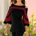 thumbnail image 1 of Meichang Womens Tops Dressy Casual Color Block Long Bell Sleeve Shirts Cold Shoulder Trendy Crewneck Blouses Pullover Slim Fit Tunic, 1 of 5