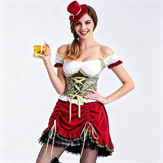 Meichang Womens Traditional German Dress Dirndl Bavarian Dresses Vintage Medieval Gothic Lace Up Costume for Oktoberfest Halloween Party