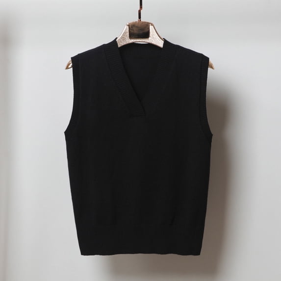 Meichang Womens V Neck Sweater Vest Oversized Sleeveless Knit Tops Fall Winter Solid Loose Fit Overlapping Cuff Sweater Vest