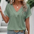 thumbnail image 1 of Meichang Womens V Neck Tops Eyelet Embroidery Solid Short Sleeve T Shirts Loose Fit Casual Blouses Lightweight Business Work T Shirts Tunic Tops Green S, 1 of 7