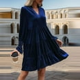 thumbnail image 1 of Meichang Womens Velvet Dress V Neck Long Sleeve A Line Ruffle Tiered Mini Dresses Flowy Babydoll Dresses formal Wedding Party Cocktail Dress, 1 of 9