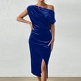 thumbnail image 1 of Meichang Womens Velvet Dress formal Prom One Shoulder Vintage Slit Bodycon Midi Dress Elegant Cocktail Wedding Party Evening Pencil Dress, 1 of 6