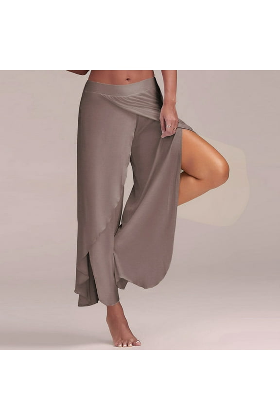 Womens Yoga Harem Pants Side Slit Layer Jogger Lantern Pants Plus Size Solid Workout Yoga Palazzo Pants Summer Loose Fit Casual Workout Wide Leg Pants