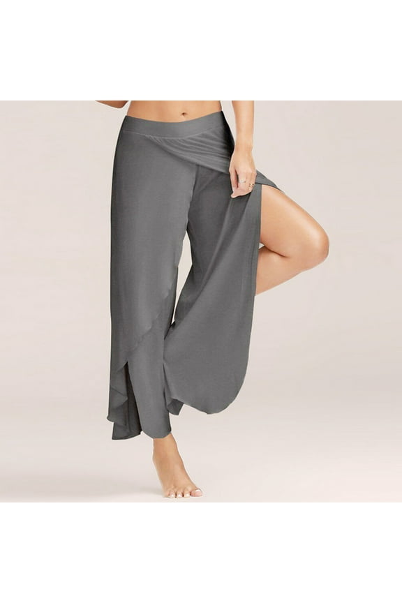 Womens Yoga Harem Pants Side Slit Layer Jogger Lantern Pants Plus Size Solid Workout Yoga Palazzo Pants Summer Loose Fit Casual Workout Wide Leg Pants