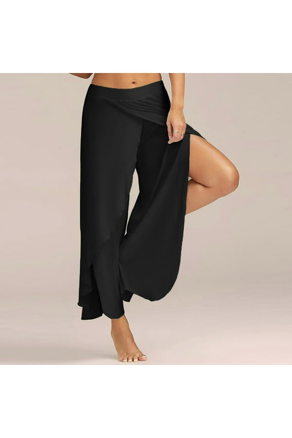 Womens Yoga Harem Pants Side Slit Layer Jogger Lantern Pants Plus Size Solid Workout Yoga Palazzo Pants Summer Loose Fit Casual Workout Wide Leg Pants