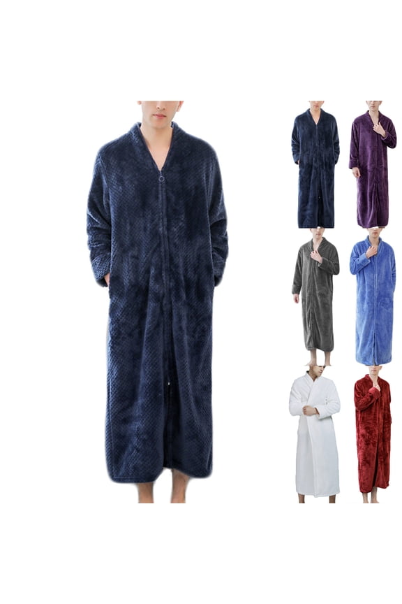 Womens Zip Up Bathrobe Winter Long Sleeve Full Zip Fleece Robe Soft Fuzzy Fluffy Cozy Warm Plush Robes Long Housecoat with Pockets