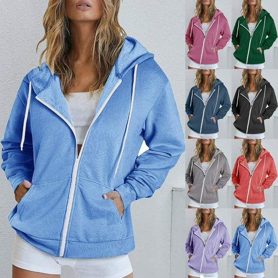 Meichang Womens Zip Up Hoodies Oversized Sweatshirts Long Sleeve Fall Fashion Outfits Casual Hooded Jackets with Pockets