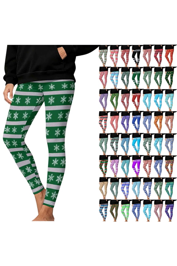 Workout Leggings Christmas for Women Holiday Striped Print High Waisted Tights Gym Yoga Pants