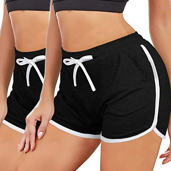 Meichang Workout Shorts Women with Elastic Waisted Drawstring Dolphin Shorts Patchwork Striped Gym Shorts Summer Soft Comfy Running Jogger Sport Yoga Shorts
