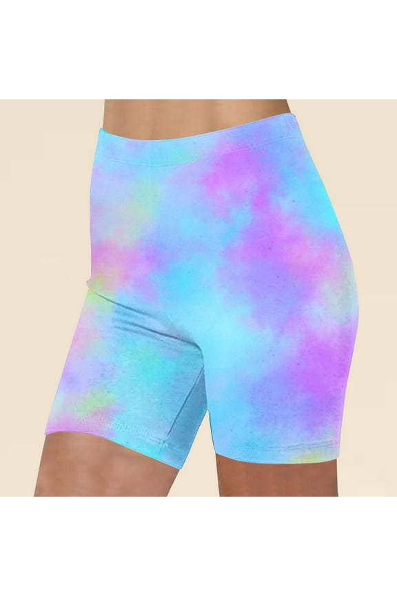 Workout Shorts Women High Waist Tie Dye Gym Shorts Yoga Biker Shorts Slim Fit Running Athletic Exercise Cycling Shorts Leggings