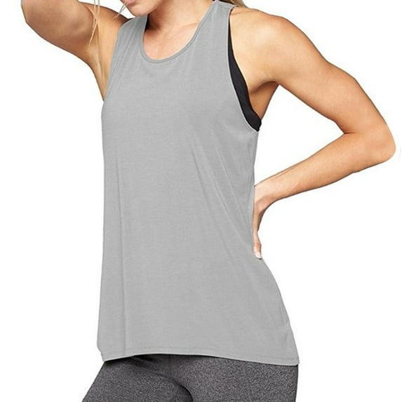 Meichang Workout Tank Tops Women Sleeveless Crew Neck Long Athletic Shirts Solid Color Criss Back Training Yoga Gym Tanks Blouses Running Jogger Sport Camisole Tops