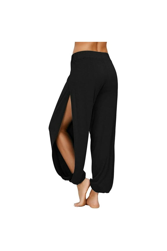 Yoga Pants for Women Summer Casual High Side Slit Leg Harem Pants Elastic Waist Dance Beach Cover-Up Pants Loose Fit Lantern Pant