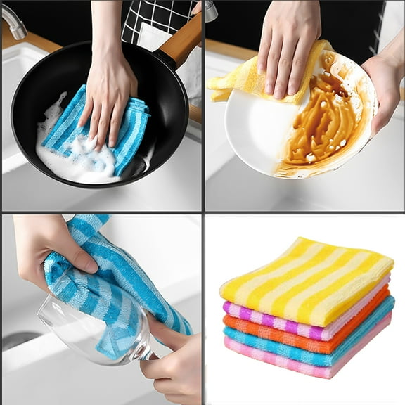 Meidiya 10 Pack Kitchen Dishcloths,Soft Microfiber Stripe Dishcloths Reusable Dish Towels,Premium Dish Cloths,Super Absorbent Fleece Cleaning Cloths