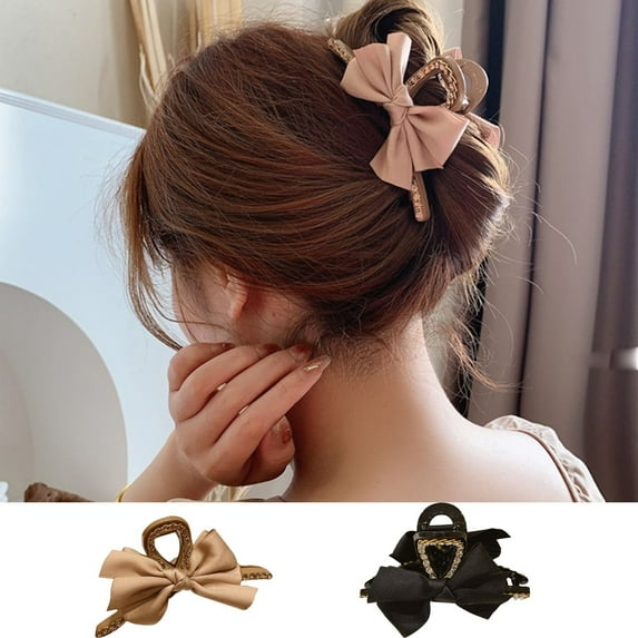 Meidiya 2 Pcs/Set Rhinestone Bows Strong Hold Hair Claw Clips, Nonslip Medium Large Jaw Clip for Women and Girls, Hair Clamps for Thick Thin Fine Long Hair