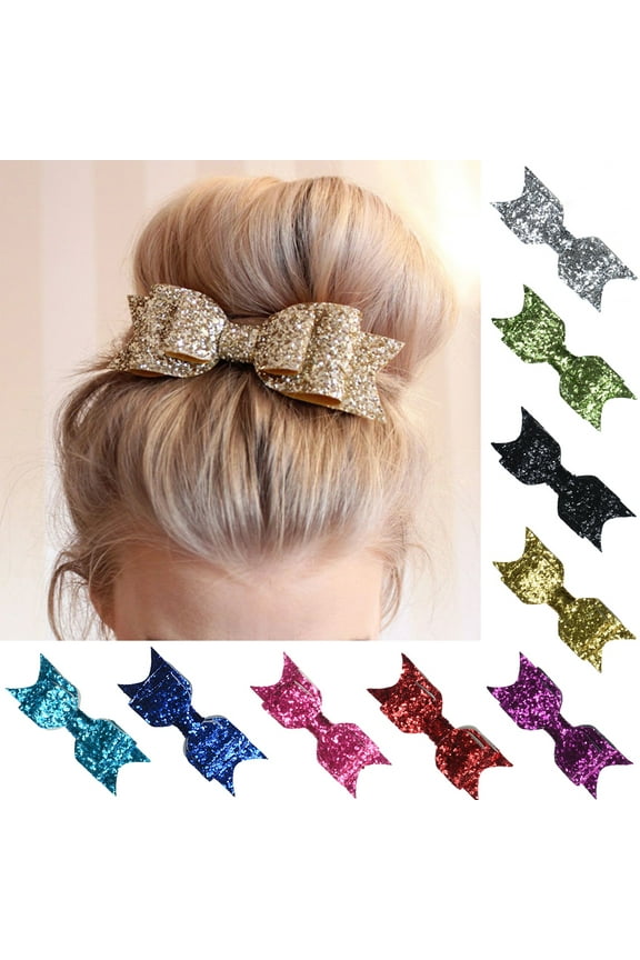20Pcs Hair Bows Clips for Girls Bling Sparkly Glitter Sequins Big Hair Bows Hair Clips Ribbon Bowknot Hairpins for Baby Girls Kids Children