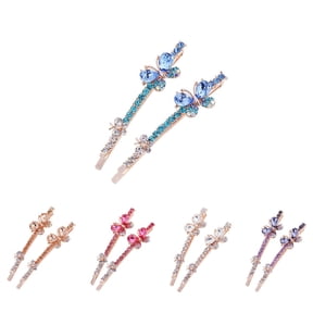 Meidiya 2Pcs Butterfly Rhinestone Bobby Pin Shiny Hair Pin Slide Clip Decorations for Lady Women Girls
