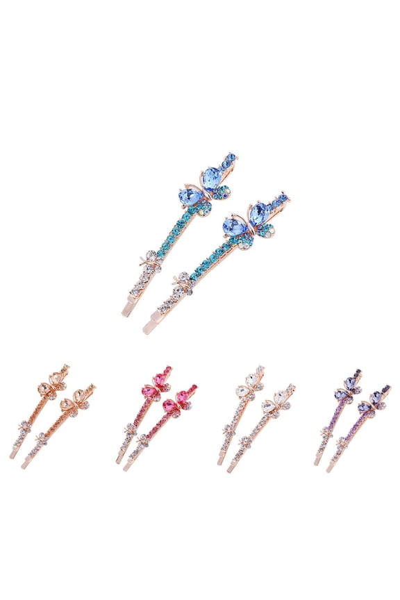 2Pcs Butterfly Rhinestone Bobby Pin Shiny Hair Pin Slide Clip Decorations for Lady Women Girls