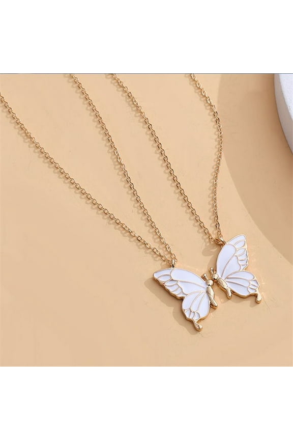 2Pcs/Set Friendship Couple Butterfly Necklaces Bright Luster Adjustable Extension Chain Best Friend BFF Sister Butterfly Pendant Necklace