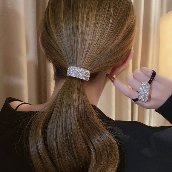 Meidiya 2Pcs/Set Women's Hair Bands Fashion Crystal Rhinestone Hair Ties Hairties Scrunchies Hair Accessories Ponytail Holder