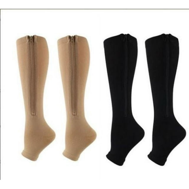 Meidiya 2Pcs Zipper Compression Socks with Zip Guard Skin Protection