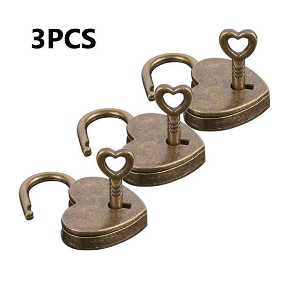 Meidiya 3 Pcs Heart Shape Vintage Metal Mini Padlock Small Lock with Key for Jewelry Box Bag Suitcase Luggage Storage Box Diary Book