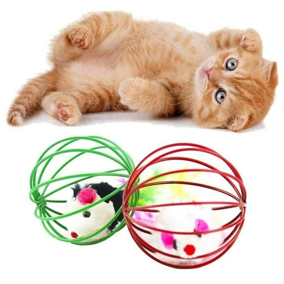 Meidiya 3Pcs 2.4 inch Cat Toys Funny Mouse Rat in Cage Ball Toys for Outdoor Indoor Cat and Kitten,Simulation Colorful Mouse Cat Kitten Playing Toys