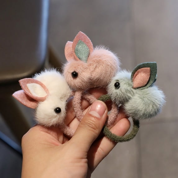 Meidiya 4 Pcs/Set Stuffed Rabbit Style Hair Bands Hair Barrettes Hair Scrunchies Set Hair Elastics Ties Ropes Felt Plush Bunny Ponytail Holders for Children Girls