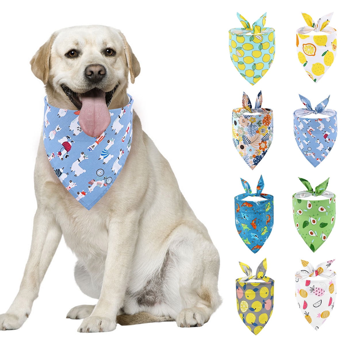 Meidiya 4 Pieces Summer Triangle Dog Bandana,Hawaii Dog Bandana Fruit Triangle Pet Bibs Reversible Dog Scarf Adjustable Washable Pet Kerchief