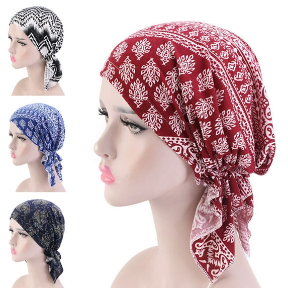 Meidiya 4Pcs/Set Pre Tied Head Scarves Slip On Beanies Chemo Covers Cap for Women