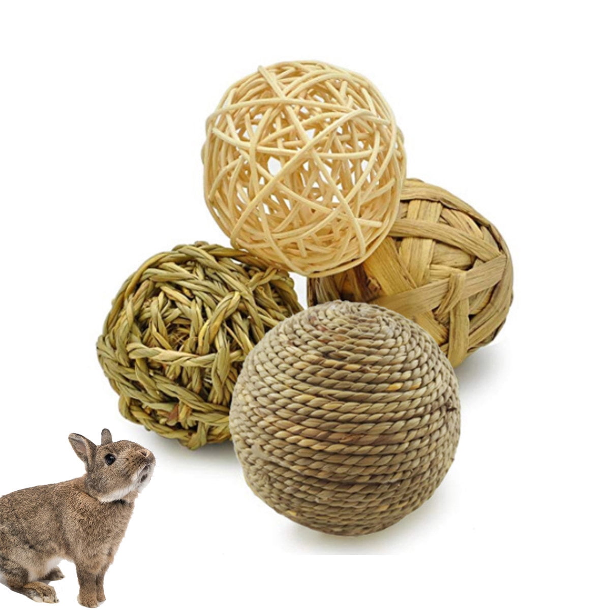 Meidiya 4Pcs Vine/Straw Rabbit Chew Toys Fun Safe Grass Pet Balls for ...