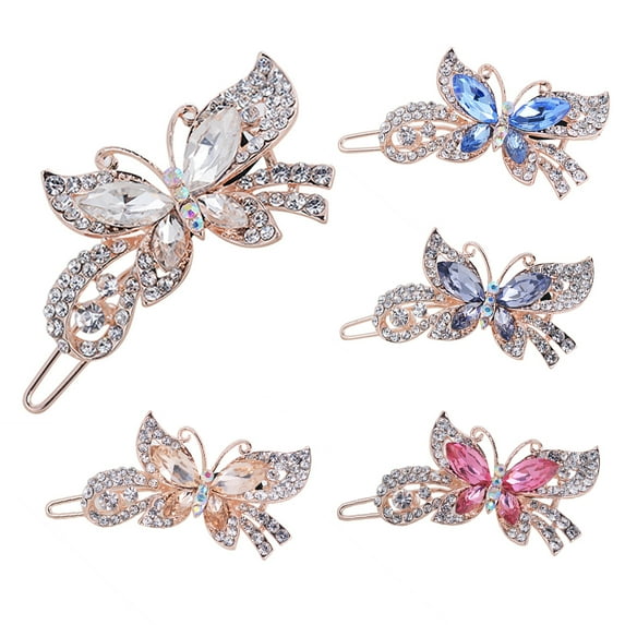 Meidiya 5 Pcs/Set Crystal Butterfly Flower Vintage Hair Barrettes Peacock Rhinestones French Hair Clip Bridal Wedding Formal Event Jewelry Accessory for Women Girls