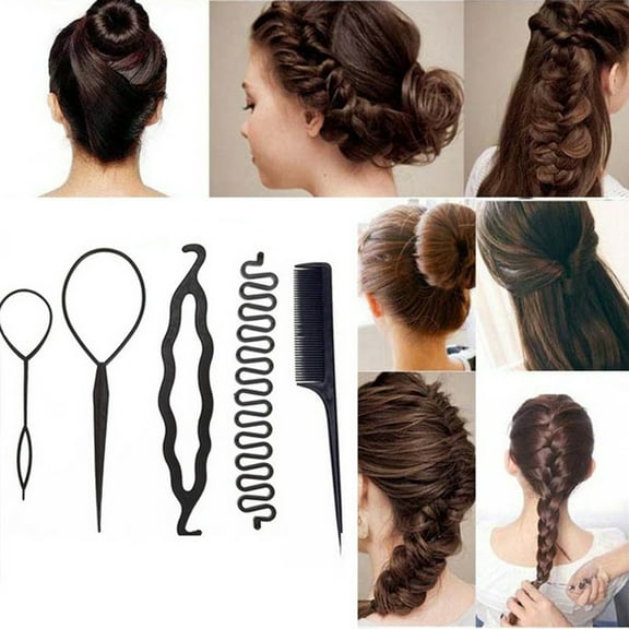Meidiya 5Pcs/Set Hair loop Styling Tool Set 1Pc Hair Hook1 Pair of Pull Hair Needle1Pc Fishtail Braid Coil1Pc Comb for Braiding Styling