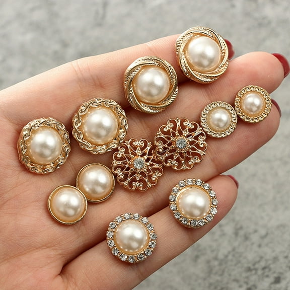 Meidiya 6 Pairs Stud Earrings Round Shiny Rhinestone Inlaid Electroplating All Match Decoration Gift Faux Pearl Flower Women Ear Studs Jewelry for Dating