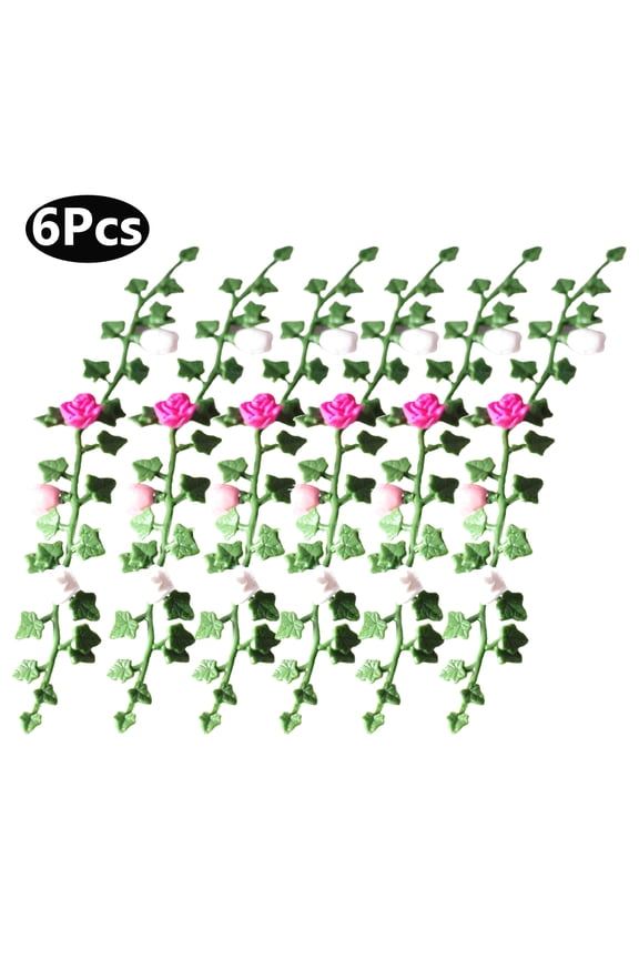 6PCS Dollhouse Flower Vine Ornament,DIY Miniature Roses Flower Vine Doll House Flower Vine Flowers Decoration for Micro Landscape Miniature Garden