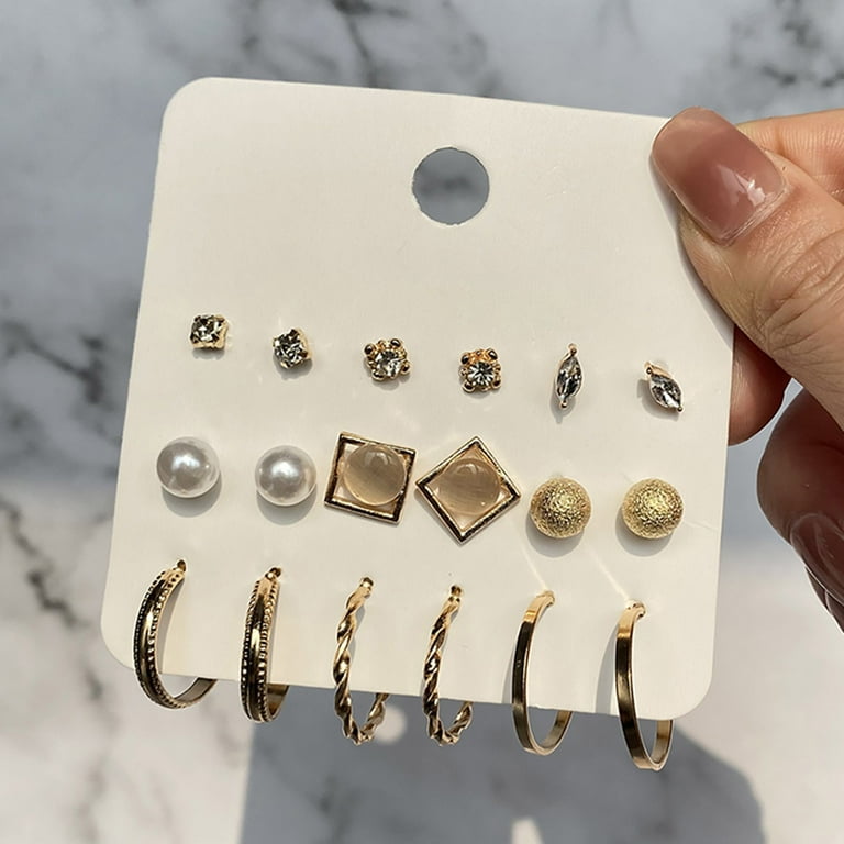 Meidiya 9 Pairs Earrings Set Stud Earrings for Women Assorted Earrings for Teens Girls Small Faux Pearl Mixed Color Cute Earring Set Fashion Easter