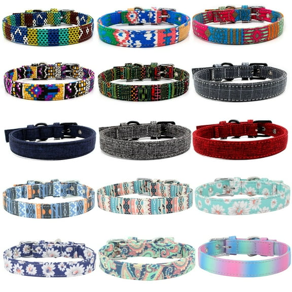 Meidiya Adjustable Dog Collar with Bohemia Floral Tribal Geometric Patterns - Soft Ethnic Style Dog Collar for Small Medium Pet Dogs