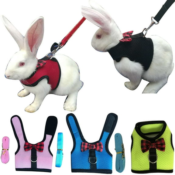 Meidiya Adjustable Rabbit Harness Leash Set,Harness Leash for Pet Safety Walk Running Jogging,Soft Harness with Elastic Leash for Bunny Ferret and Other Small Pet Animals