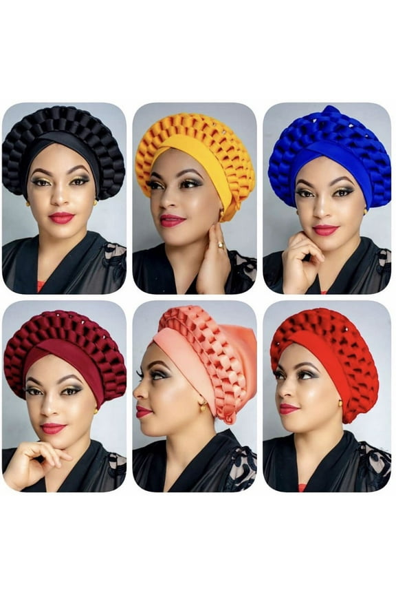African Women Turban Cap Twisted Braid Head Wraps Pre-Tied Chemo Headscarf for Cancer Hair Cover Hats