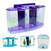 Meidiya Betta Aquarium Transparent Acrylic Fish Tank with LED Light,2Pcs Glowing Artificial Water Plants and Gravel