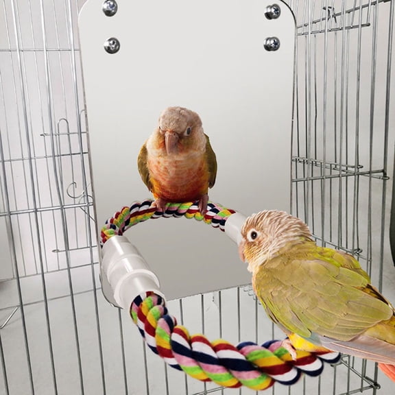 Meidiya Bird Mirror with Rope Perch,Cockatiel Mirror for Cage Bird Swing Toys