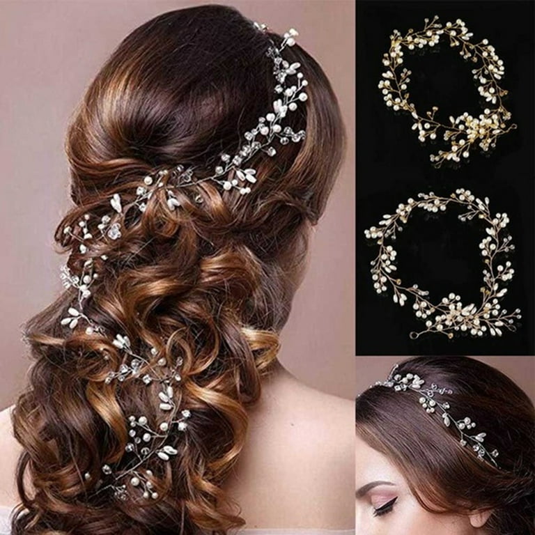 Meidiya Bride Wedding Rhinestone Pearl Braided Hair Vine 