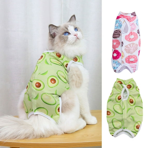 Meidiya Cat Recovery Suit for Abdominal Wounds or Skin Diseases,Fruit Printed Breathable Cat Surgical Recovery Suit for Cats E-Collar Alternative After Surgery Wear Anti Licking Wounds