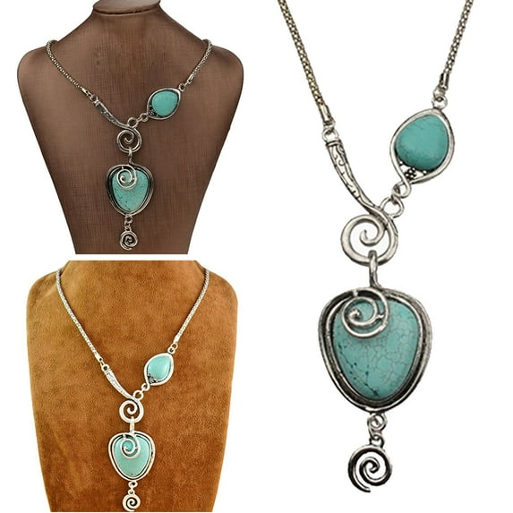 Meidiya Charm Jewelry Mothers Day Gifts Heart Turquoise Necklace for Mom Girlfriend Vintage Heart Pendant Necklace Anniversary Birthday Gifts for Women